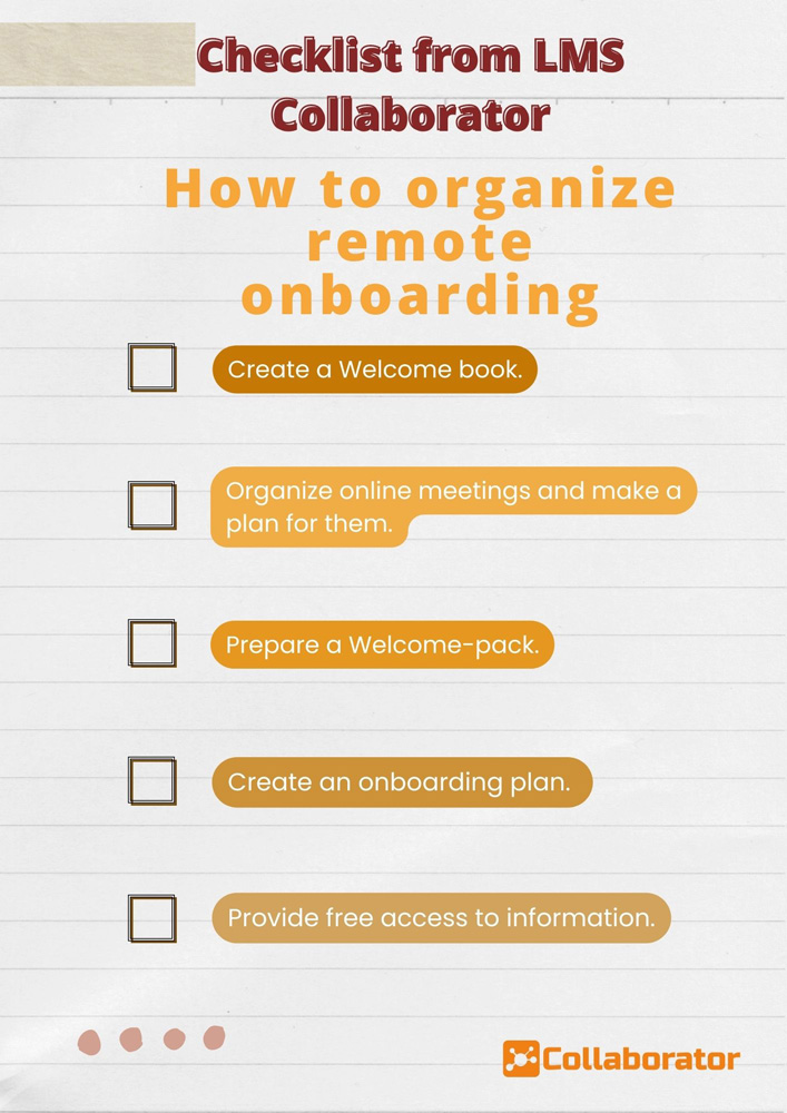 checklist from LMS Collaborator "How to organize remote onboarding"