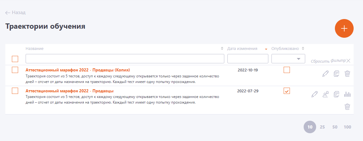 Создание копии траектории обучения